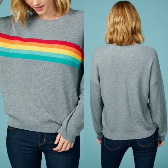 LAST ONE Gray Rainbow Stripe Sweater - Picture 5 of 7
